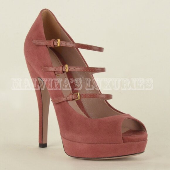 GUCCI SHOES LISBETH HIGH HEEL MARY JANE SUEDE LEATHER PUMPS sz 40 / 10 - Picture 2 of 14